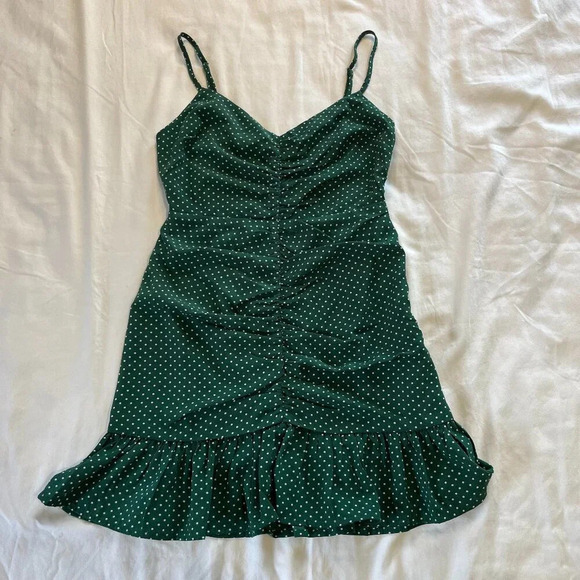 Urban Outfitters Dresses & Skirts - Urban Outfitter | Green with White Polka Dot Mini Ruffle Dress NWT | Size S
